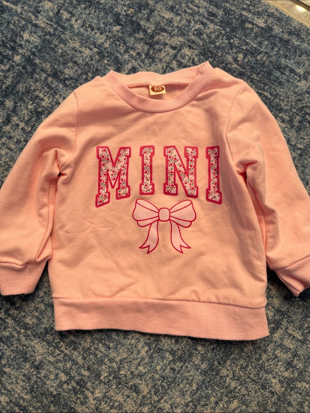 Kids Pink 'MINI' Graphic Sweatshirt with Bow Detail